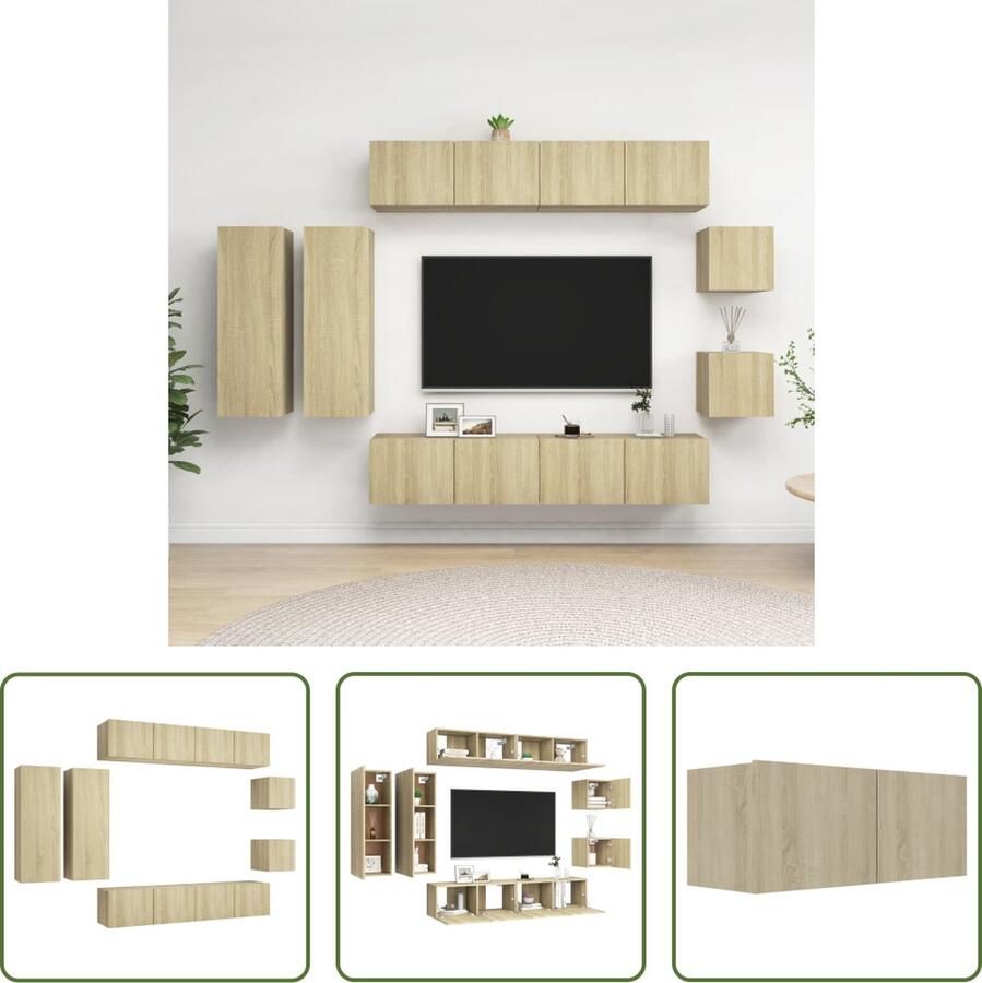 The Living Store TV Wandmeubelset Sonoma Eiken Praktisch en Opvallend 30.5 x 30 x 30 cm 90 x 30 x 30 cm 80 x 30 x 30 cm - Foto 2