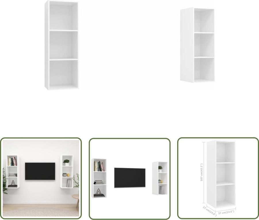 The Living Store tv-meubelset televisiewandmeubel 37 x 37 x 107 cm wit spaanplaat - Foto 2