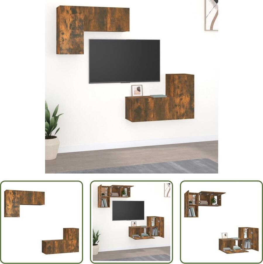 The Living Store TV-meubelset trendy gerookt eiken 60 x 30 x 30 cm 30.5 x 30 x 60 cm 2 deuren 1 deur - Foto 2