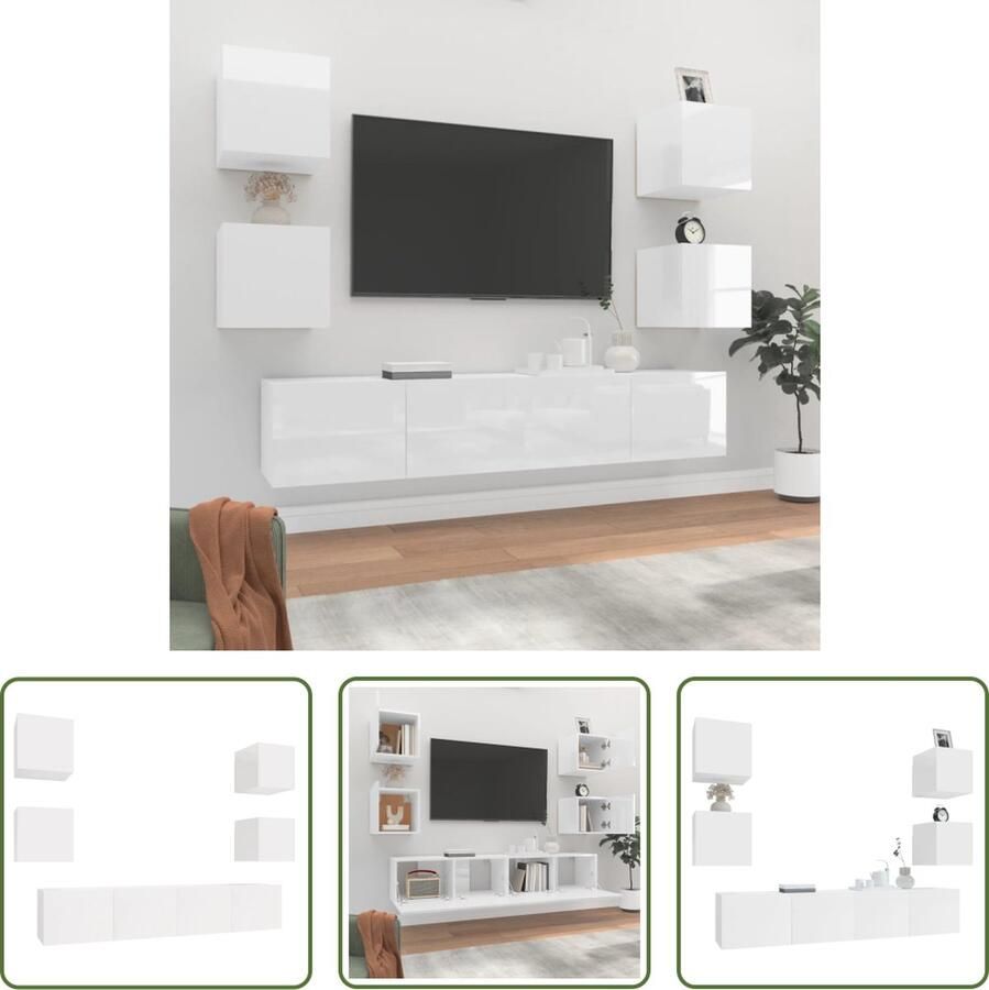The Living Store Klassieke Televisiekastenset TV-meubelset Wandgemonteerde functie Hoogglans wit Hoge kwaliteit - Foto 2