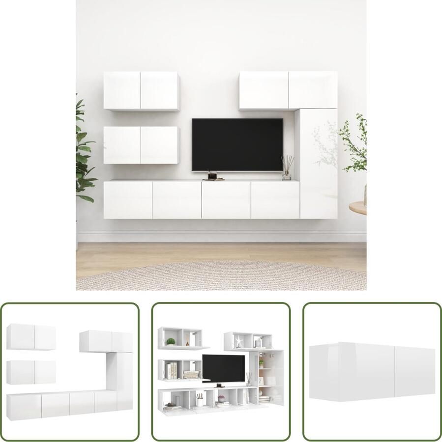 The Living Store TV-meubelset TV-kasten spaanplaat hangend opbergruimte eenvoudig te reinigen hoogglans wit 80x30x30cm 30.5x30x90cm 60x30x30cm montage vereist - Foto 2