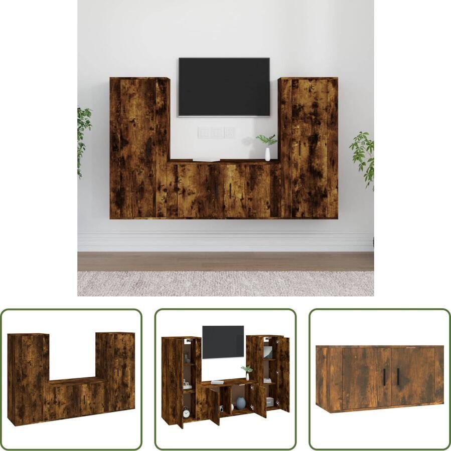 The Living Store Klassieke Televisiekastenset TV-meubelset 40 x 34.5 x 100 cm 80 x 34.5 x 40 cm Gerookt eiken Wandgemonteerd - Foto 2
