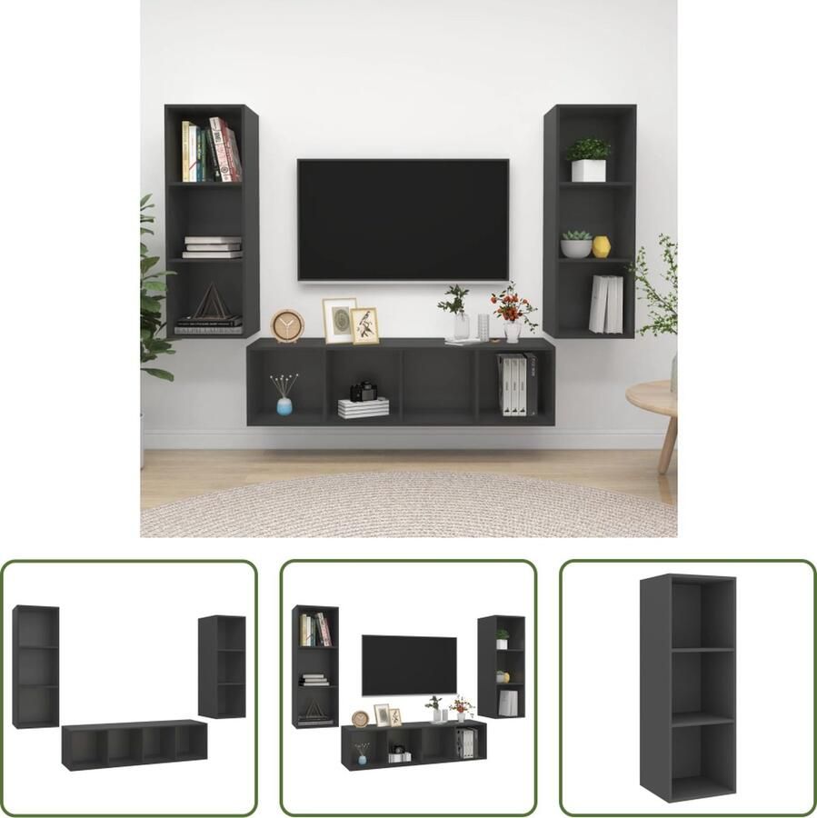 The Living Store Televisiewandmeubelset Voldoende opbergruimte Tijdloze aanvulling Kleur- grijs Materiaal- spaanplaat - Foto 2
