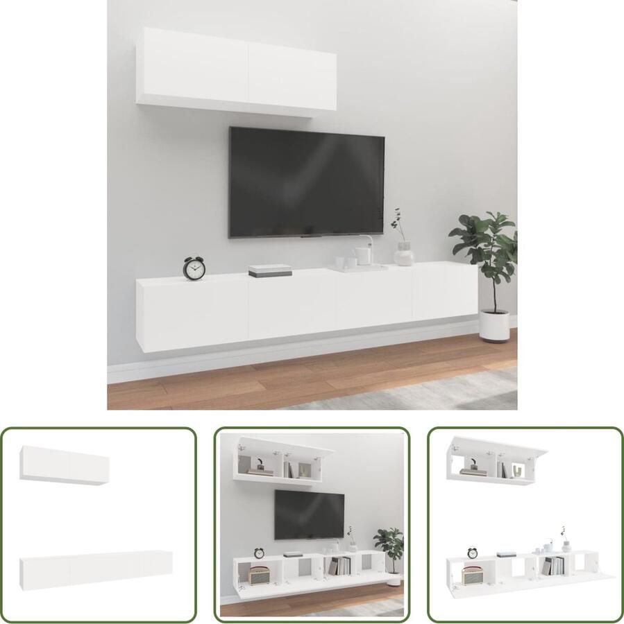 The Living Store Klassieke Televisiekastenset TV-meubel 100 x 30 x 30 cm Wit - Foto 2