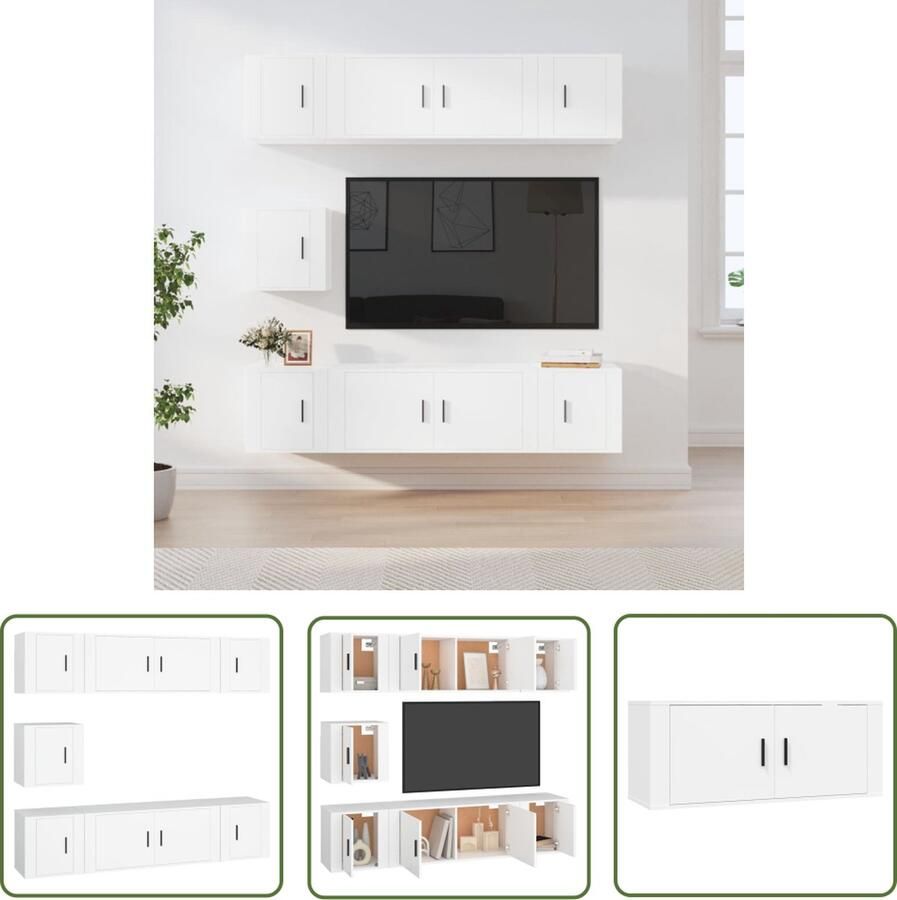 The Living Store TV-meubelset Klassiek design Ruime opbergruimte Wandgemonteerde functie Wit - Foto 2
