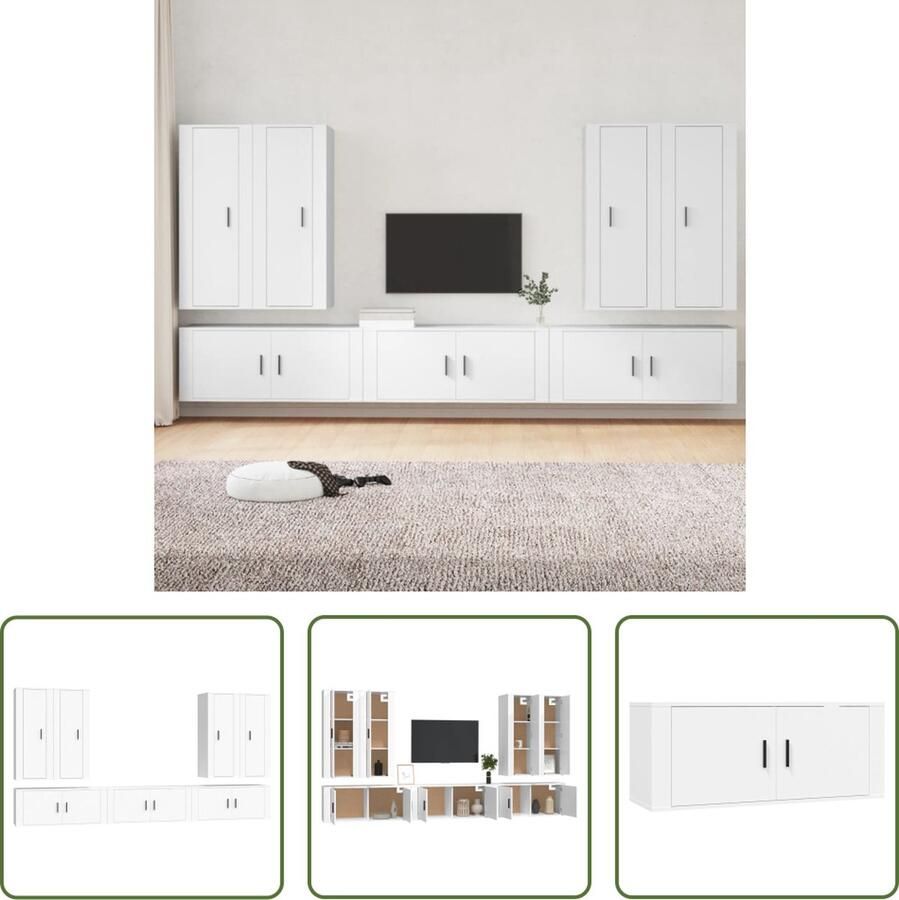 The Living Store Klassieke Televisiekastenset TV-meubel 40 x 34.5 x 100 cm Wit Hout - Foto 2