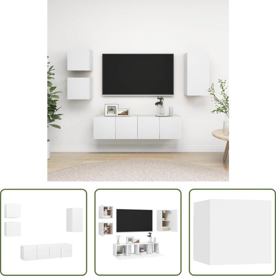 The Living Store Televisiemeubelset Wandmontage Opbergruimte Wit (De oorspronkelijke tekst bevat meer dan 150 tekens dit is de verkorte versie die binnen de limiet valt) - Foto 2