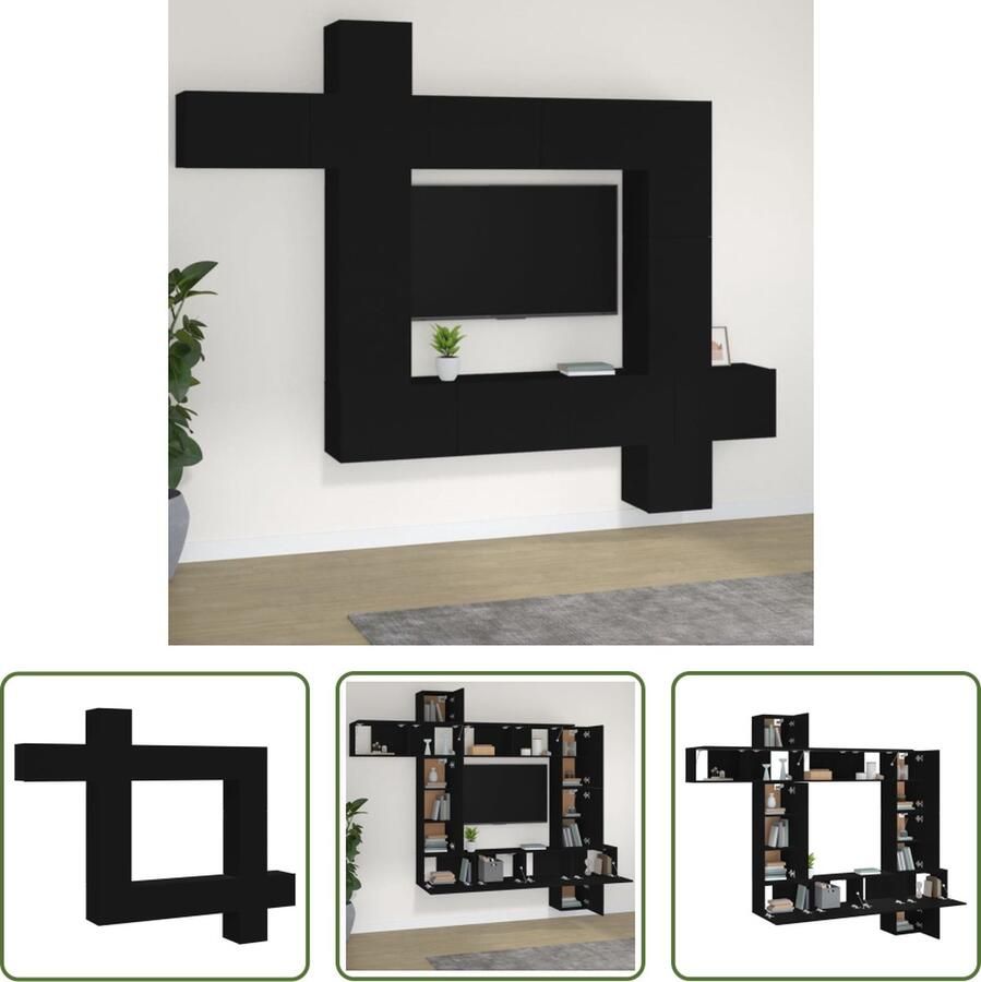 The Living Store Tv-meubelset zwart 30.5x30x30cm 100x30x30cm 30.5x30x60cm 30.5x30x90cm Tv-meubel Tv Kast Houten Tv-meubel Wandmontage Tv-meubel Opbergkast - Foto 2