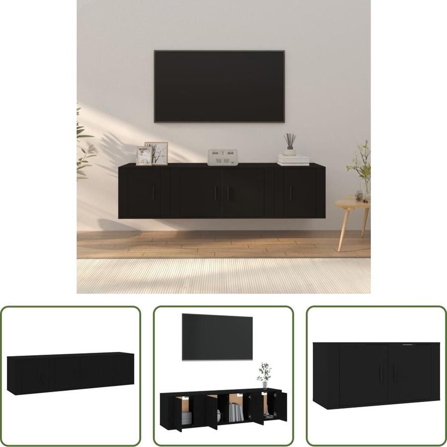 The Living Store Tv-meubelset Zwart 80x34.5x40 cm Klassieke ontwerp Praktisch design - Foto 2