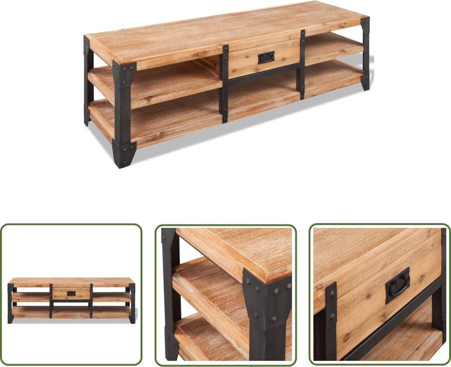 The Living Store TV-standaard Acaciahout 140 x 40 x 45 cm Industriële uitstraling - Foto 2