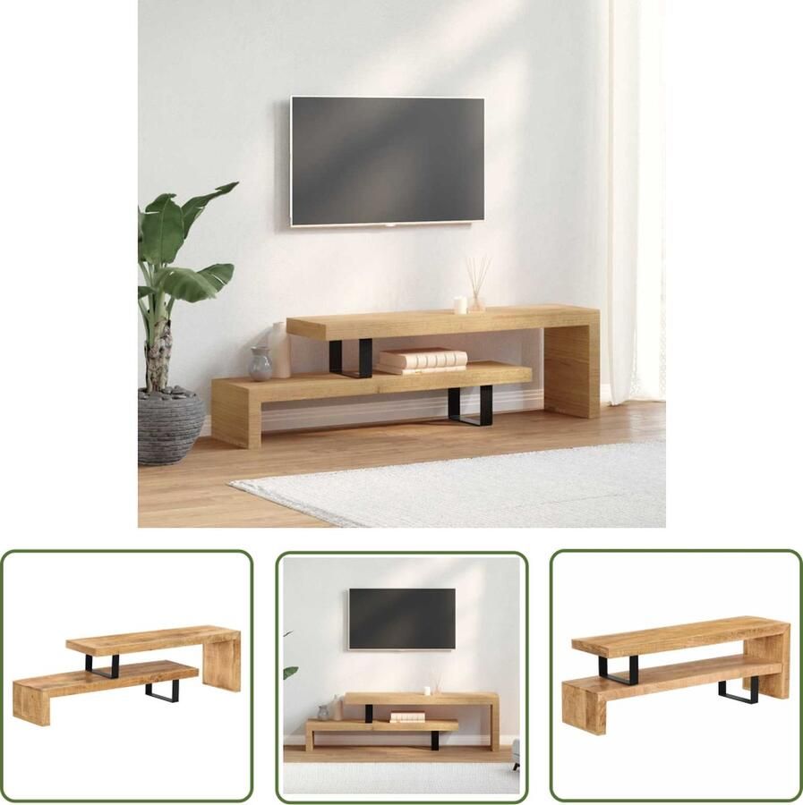 The Living Store TV-standaard Houten Meubel Afmetingen- 115 x 30 x 40 cm Gemaakt van massief mangohout Tv Stand Tv Tafel Houten Tv Kast Mango Wood Furniture Salon Meubilair - Foto 2