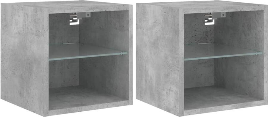 The Living Store Tv-wandmeubels met LED 2 st 30x28 5x30 cm betongrijs Tv-kast Tv-meubel Wandmontage Led Verlichting Betongrijs - Foto 3