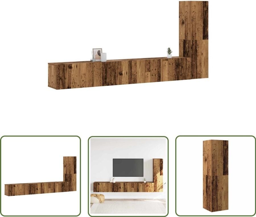 The Living Store vidaXL Houten Tv Meubel Tv Kast Tv-wandkasten 3 st bewerkt hout oud houtkleurig Wandkast Media Kast Opbergkast