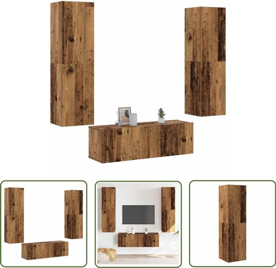 The Living Store vidaXL Kastje Tv Kast Tv-wandkasten 3 st bewerkt hout oud houtkleurig Media Kast Houten Kast Wandkast