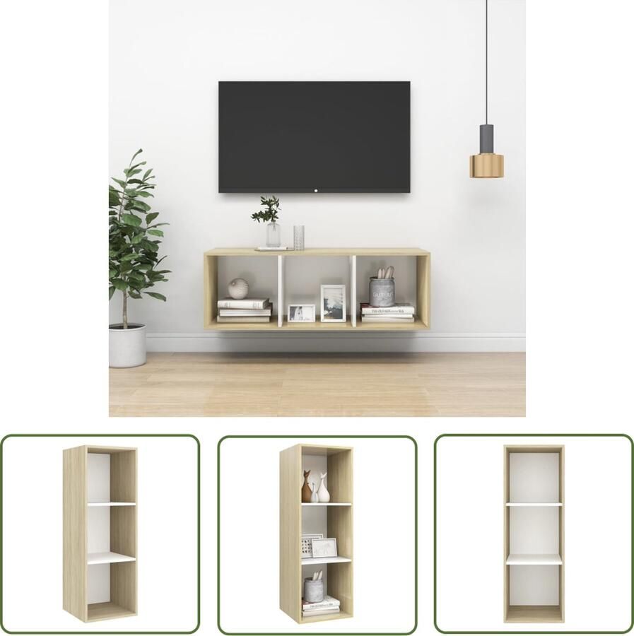 The Living Store Tv-wandmeubel 37x37x107 cm bewerkt hout sonoma eikenkleurig wit Televisiescherm Tv-meubel Salontafel Houten Meubilair Landelijke Stijl - Foto 2