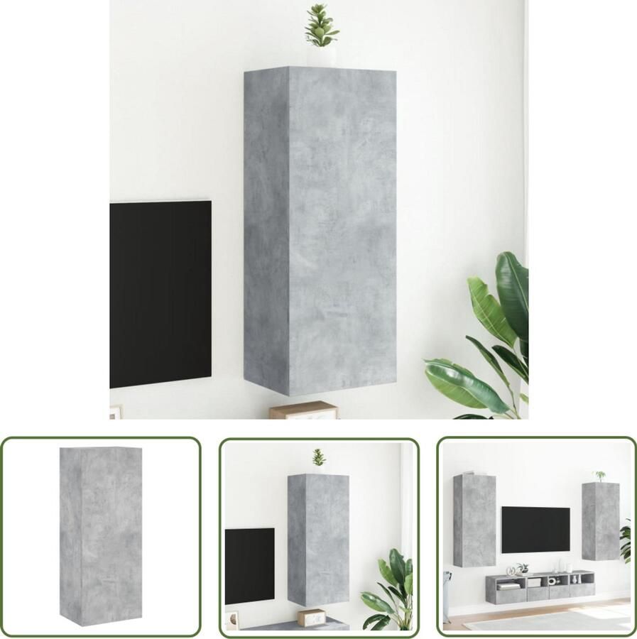 The Living Store Tv-wandmeubel 40 5x30x102 cm bewerkt hout betongrijs Tv-meubel Wandmontage Tv-kast Opbergvakken Betongrijs