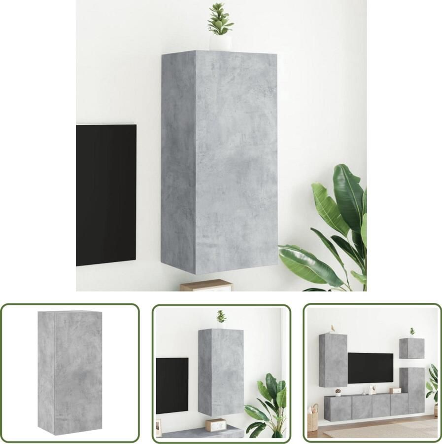 The Living Store Tv-wandmeubel 40 5x30x90 cm bewerkt hout betongrijs Tv-wandmeubel Tv-wandmeubels Zwevend Tv-meubel Tv-wandmeubel