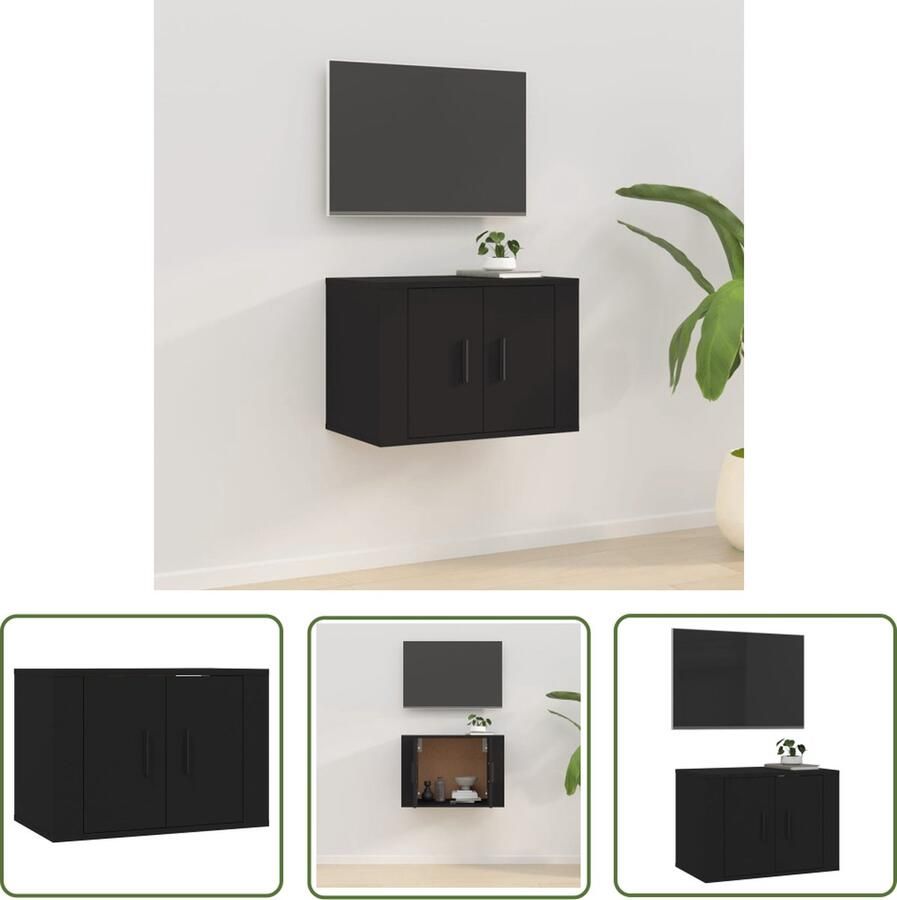 The Living Store Tv-wandmeubel 57x34 5x40 cm zwart Tv Wandmeubel Tv Kast Houten Tv Stand Zwart Tv Meubilair Opbergvakken - Foto 2