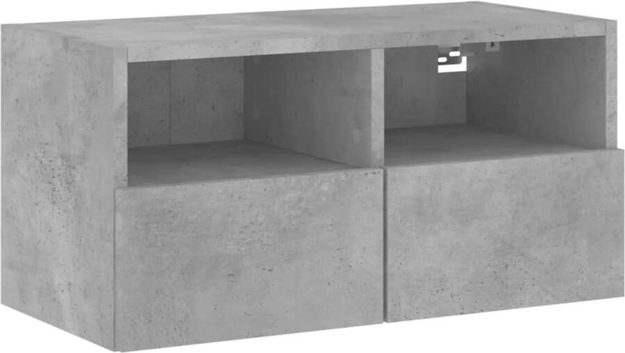 The Living Store Tv-wandmeubel 60x30x30 cm bewerkt hout betongrijs Tv-kast Tv-meubel Wandmontage Opbergruimte Beton Grijs - Foto 3