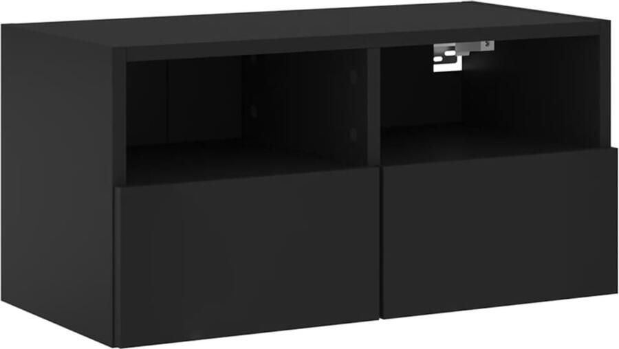 The Living Store Tv-wandmeubel 60x30x30 cm bewerkt hout zwart Tv Wandmeubel Zwevend Tv-meubel Tv Kast Houten Tv-kast Zwart Tv-meubel - Foto 2