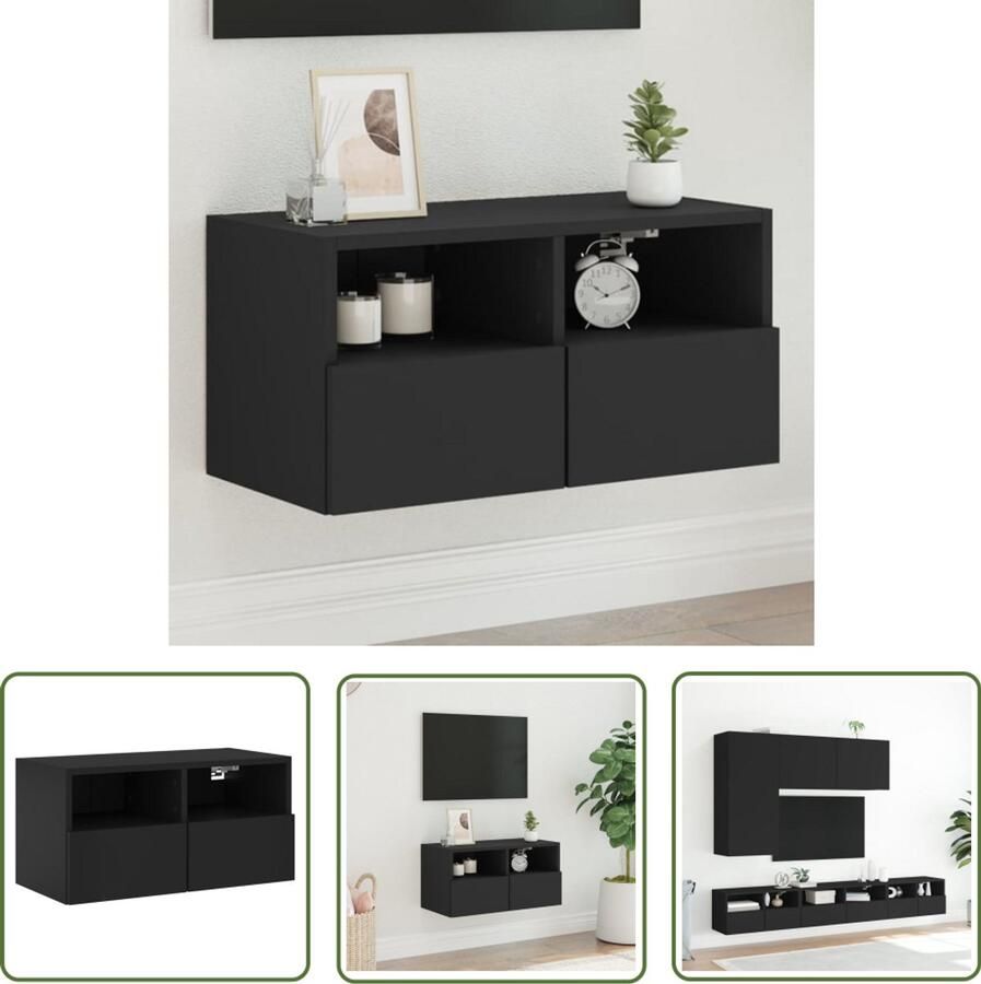 The Living Store Tv-wandmeubel 60x30x30 cm bewerkt hout zwart Tv Wandmeubel Zwevend Tv-meubel Tv Kast Houten Tv-kast Zwart Tv-meubel