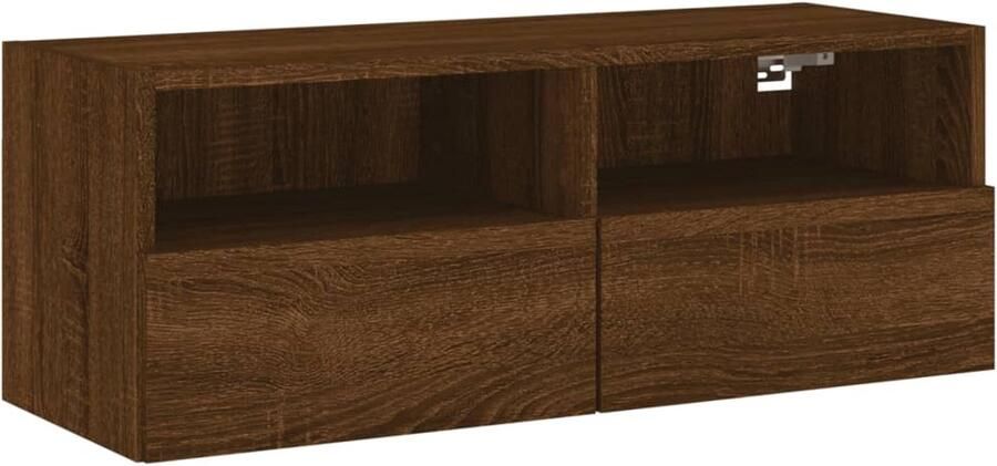 The Living Store Tv-wandmeubel 80x30x30 cm bewerkt hout bruin eikenkleur Tv Wandmeubel Tv Kast Houten Tv Stand Bruine Eiken Kleur Opbergkast - Foto 2