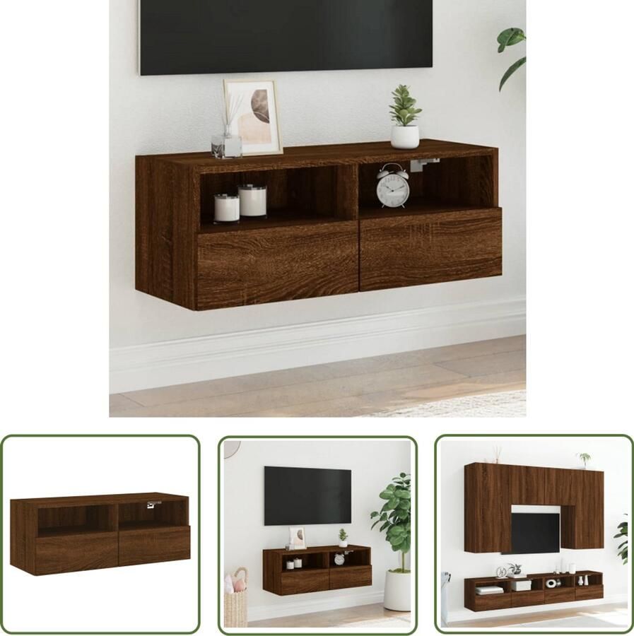 The Living Store Tv-wandmeubel 80x30x30 cm bewerkt hout bruin eikenkleur Tv Wandmeubel Tv Kast Houten Tv Stand Bruine Eiken Kleur Opbergkast