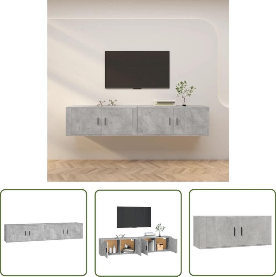 The Living Store TV-wandmeubel Betongrijs 100x34.5x40 cm – Strak design duurzaam hout voldoende opbergruimte - Foto 2