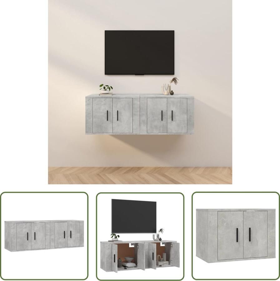 The Living Store TV wandmeubel betongrijs 57 x 34.5 x 40 cm Decoratief en praktisch - Foto 2