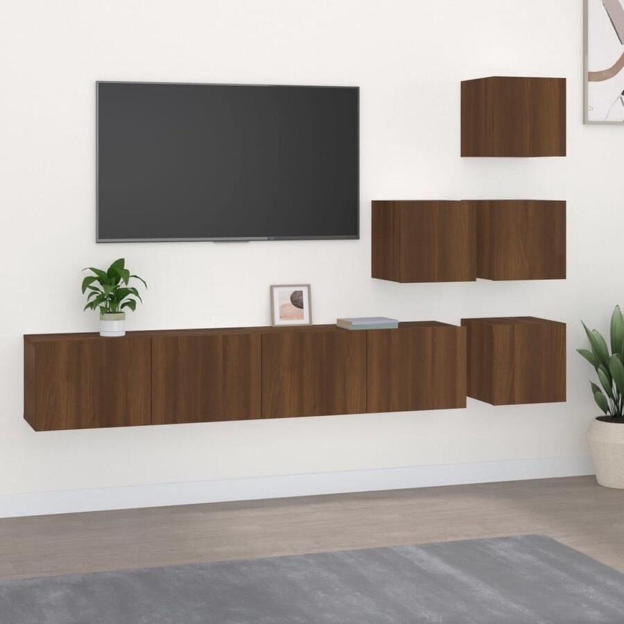 The Living Store TV-meubelset bruineiken Wandmeubel 30.5x30x30 cm 80x30x30 cm Duurzaam hout Tv Meubel Wandmeubel Houten Kast Bruine Eiken Opbergkast - Foto 2