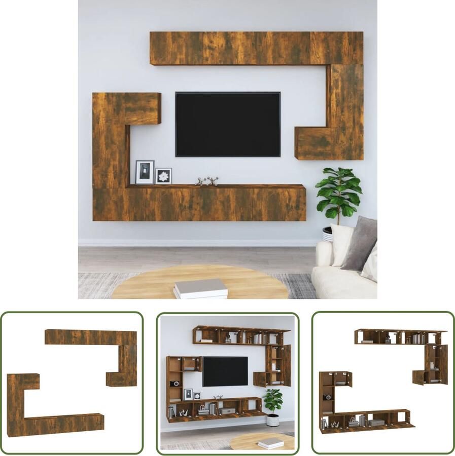 The Living Store TV meubelset 2x S 2x M 4x L Gerookt eiken Bewerkt hout Decoratief en praktisch Vochtbestendig Gemakkelijk schoon te maken TV Wandmeubel Houtsoort Houten Kast Bergruimte Modern Design - Foto 3