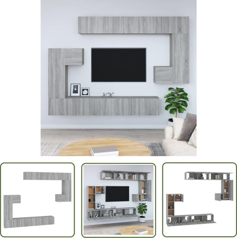 The Living Store Wandmeubelen TV-kasten Grijs sonoma eiken Hout Set van 2 (S) 2 (M) en 4 (L) TV Kast Wandkast Houten Kast Grijze Kast Saloninrichting - Foto 2