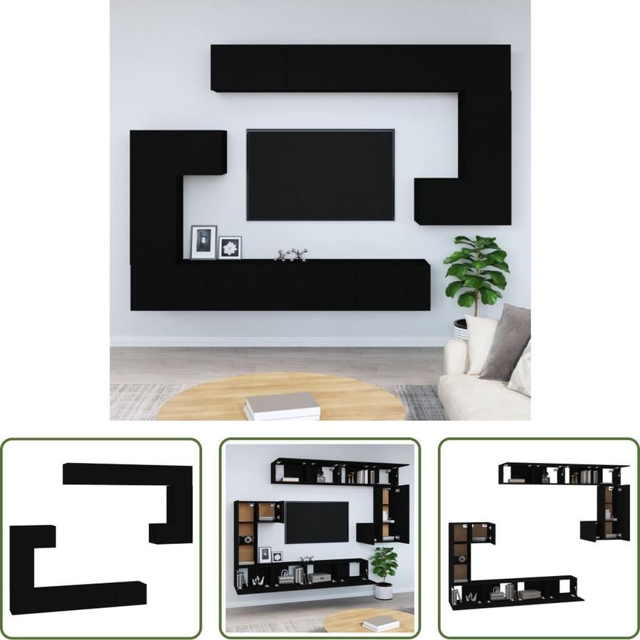 The Living Store vidaXL Tv Kast Televisiescherm Wandmeubel Tv-wandmeubel bewerkt hout zwart Houten Tv Meubel Zwart Tv Meubel Tv Stand - Foto 2