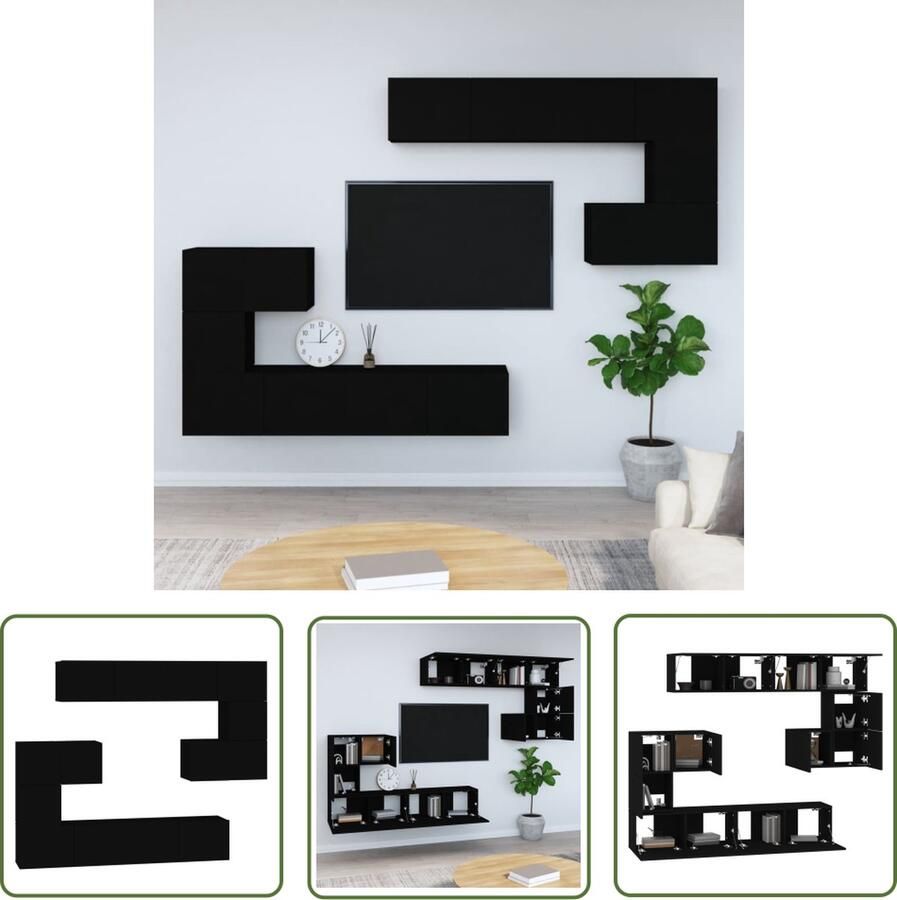 The Living Store Wandmeubelset Zwart 30.5 x 30 x 30 cm (S) 60 x 30 x 30 cm (M) 80 x 30 x 30 cm (L) Bewerkt hout Tv-meubel Wandmeubel Houten Kast Opbergkast Zwart - Foto 2