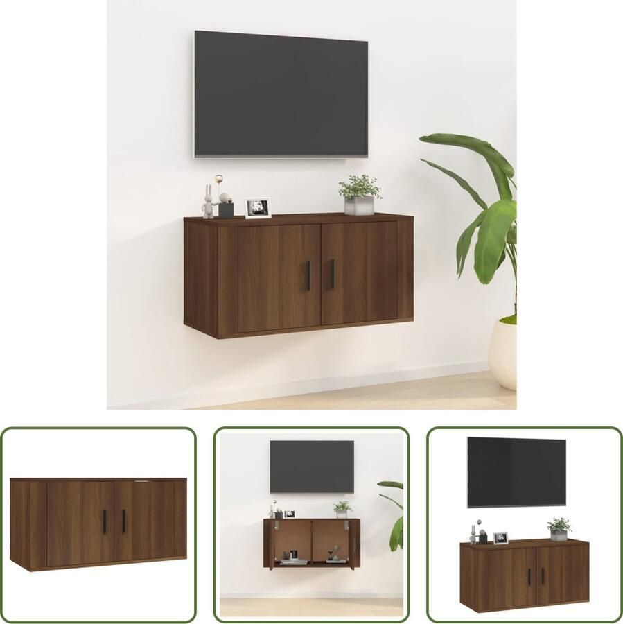 The Living Store TV-meubel Wandgemonteerde bruineiken kast met opbergruimte 80x34.5x40 cm - Foto 2