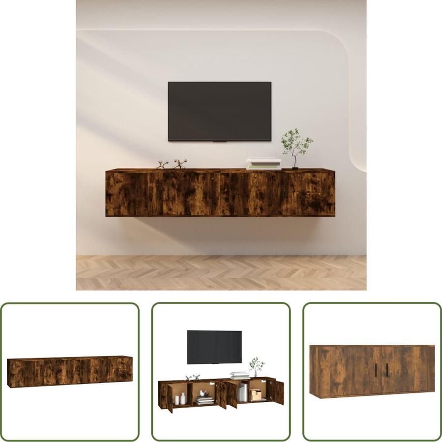 The Living Store Tv-wandmeubels 2 st 100x34-5x40 cm gerookt eikenkleurig Kast - Foto 2