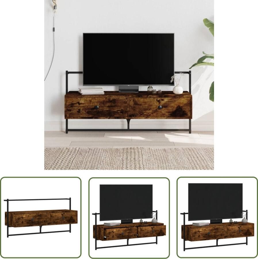 The Living Store Tv-meubel wandgemonteerd 100 5x30x51 cm hout gerookt eikenkleur TV Kast Wandmontage Houten TV Kast Bruin TV Kast Modern TV Kast - Foto 2