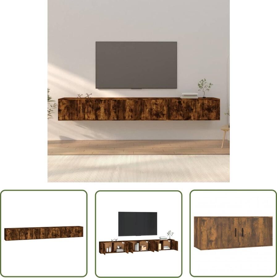 The Living Store TV-wandmeubel Gerookt eiken 100x34.5x40 cm Inclusief 3 stuks - Foto 2