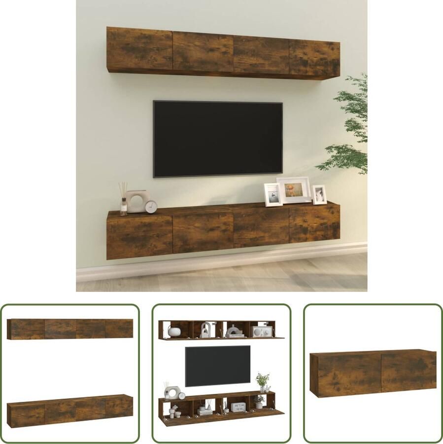 The Living Store vidaXL Wandmeubel Tv Meubel Tv-wandmeubels 4 st 100x30x30 cm gerookt eiken Tv Kast Houten Tv Stand Gerookt Eiken - Foto 2