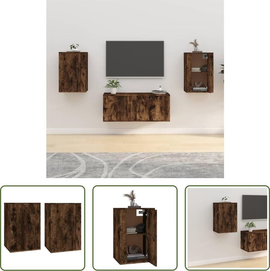 The Living Store TV-Meubel Wandgemonteerd 40x34.5x60 cm Gerookt Eiken 2 stuks - Foto 2