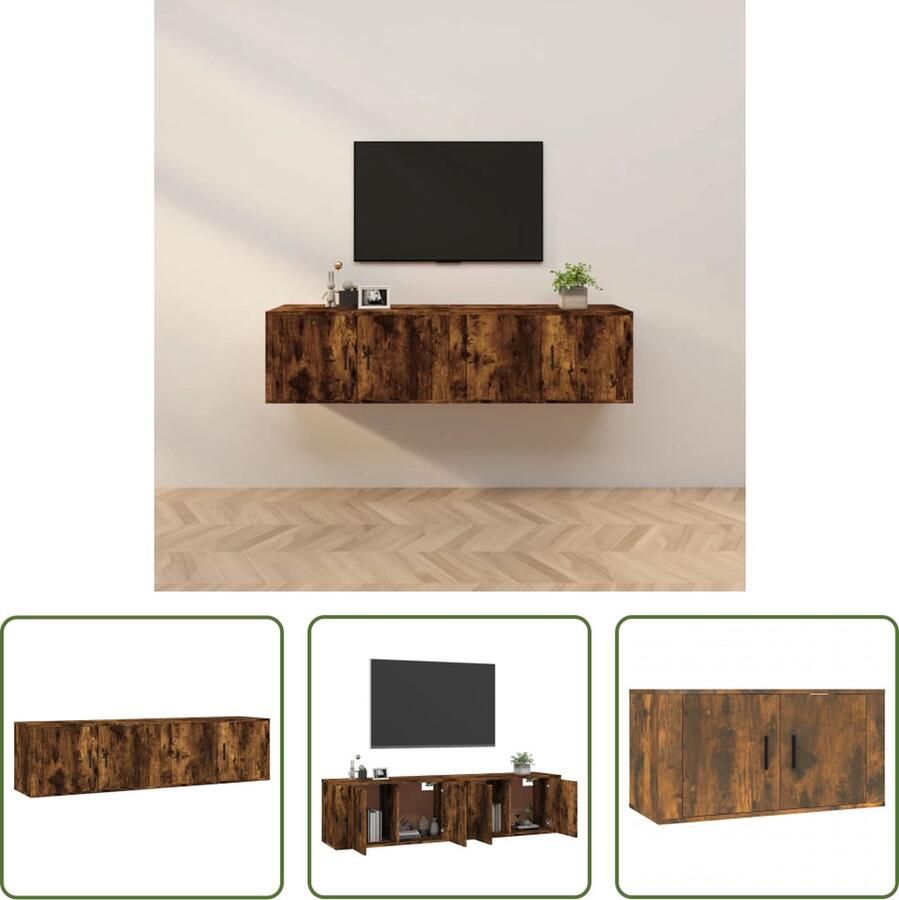 The Living Store Televisiewandmeubel Serie- Wandgemonteerd 80 x 34.5 x 40 cm Gerookt Eiken - Foto 2