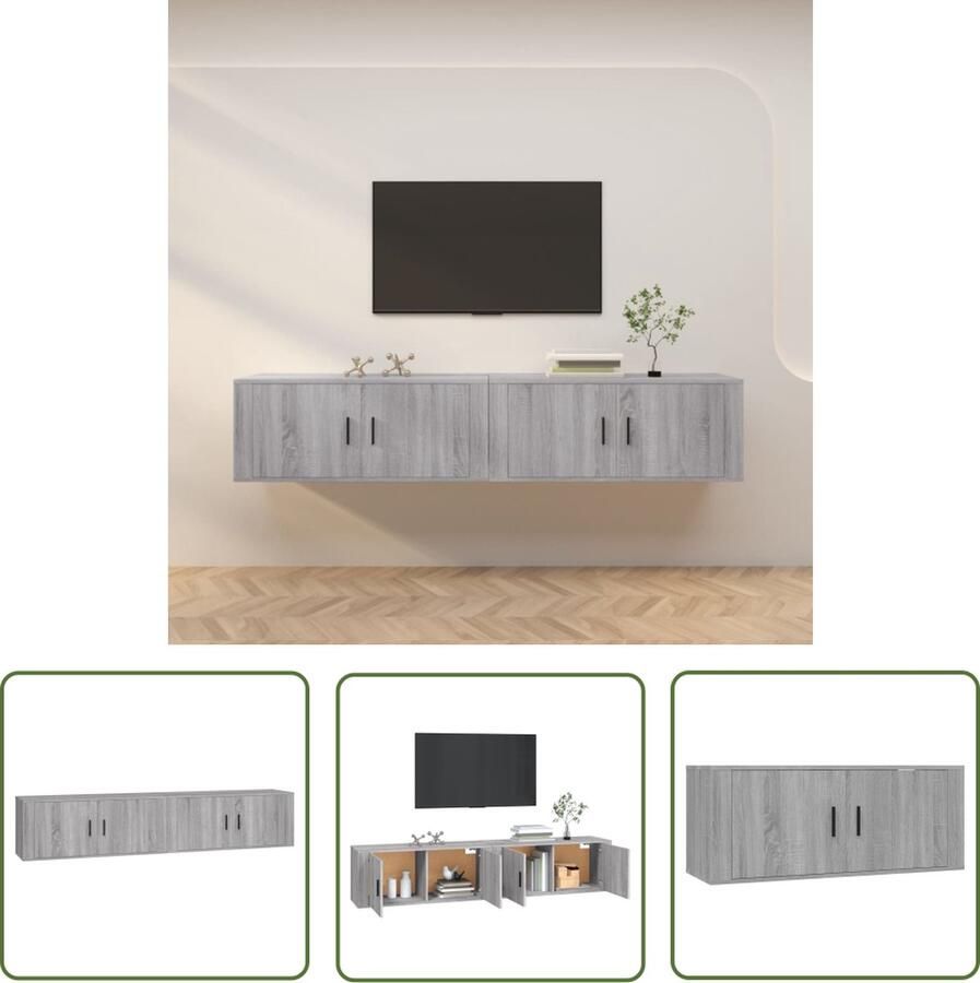 The Living Store TV-Wandmeubel Grijs Sonoma Eiken 100 x 34.5 x 40 cm 2 stuks - Foto 2