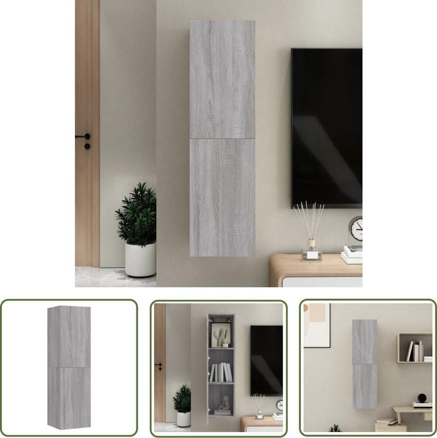 The Living Store TV-wandmeubel grijs sonoma eiken 30.5 x 30 x 110 cm strak en klassiek design - Foto 2