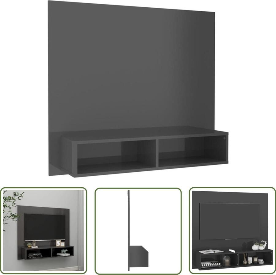 The Living Store TV-wandmeubel Hifi-kast Hoogglans grijs 102x23.5x90cm Duurzaam - Foto 2