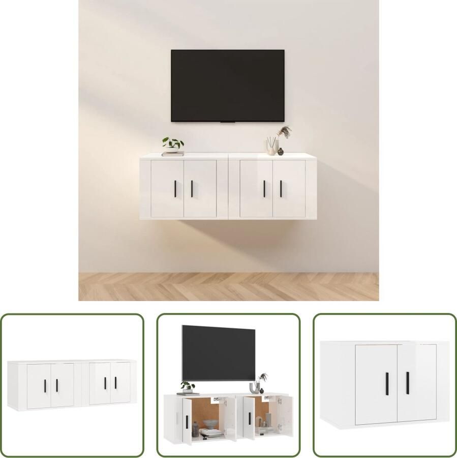 The Living Store Televisiemeubel Wandgemonteerd Hoogglans wit 57 x 34.5 x 40 cm Duurzaam hout - Foto 2