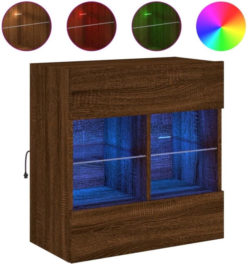 The Living Store Tv-wandmeubel met LED 58 5x30x60 5 cm bruin eikenkleur Tv-wandmeubel Tv-kasten Led-verlichting Rgb-verlichting Houten Tv-standaard - Foto 2