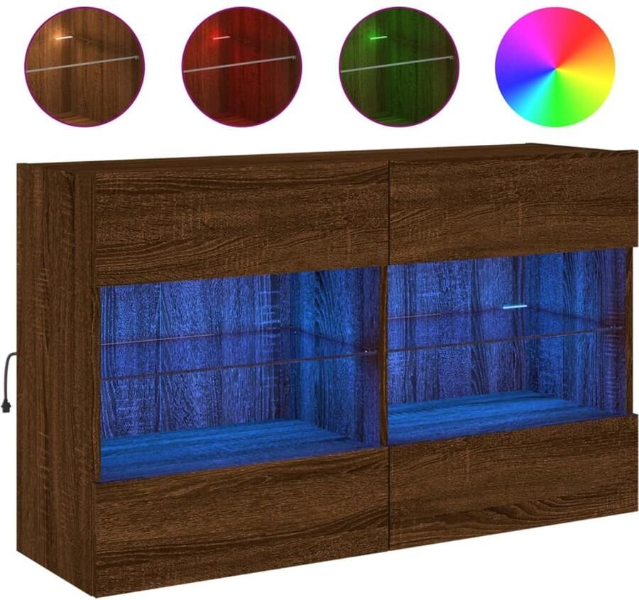 The Living Store Tv-wandmeubel met LED 98 5x30x60 5 cm bruin eikenkleur Tv-meubel Tv Kast Led Verlichting Bruine Eiken Opbergruimte - Foto 2