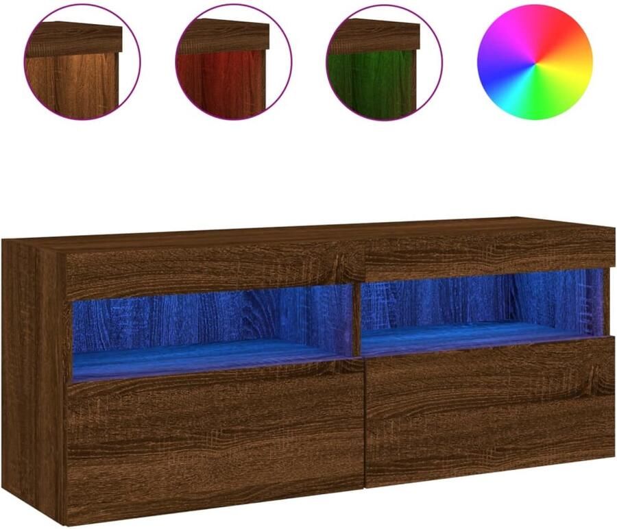 The Living Store Tv-wandmeubel met LED-verlichting 100x30x40 cm bruineikenkleur TV-meubel Wandmontage LED-verlichting Bruineiken Houten Kast - Foto 2