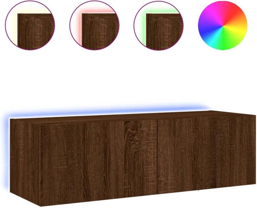 The Living Store Tv-wandmeubel met LED-verlichting 100x35x31 cm bruineikenkleur Tv-meubel Tv Kast Led Verlichting Bruin Tv-meubel Houten Tv-standaard - Foto 2