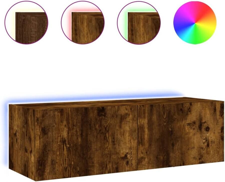 The Living Store Tv-wandmeubel met LED-verlichting 100x35x31 cm gerookt eiken Tv-wandmeubel Tv-wandmeubelen Zwevend Tv-meubel Tv-wandmeubel - Foto 2
